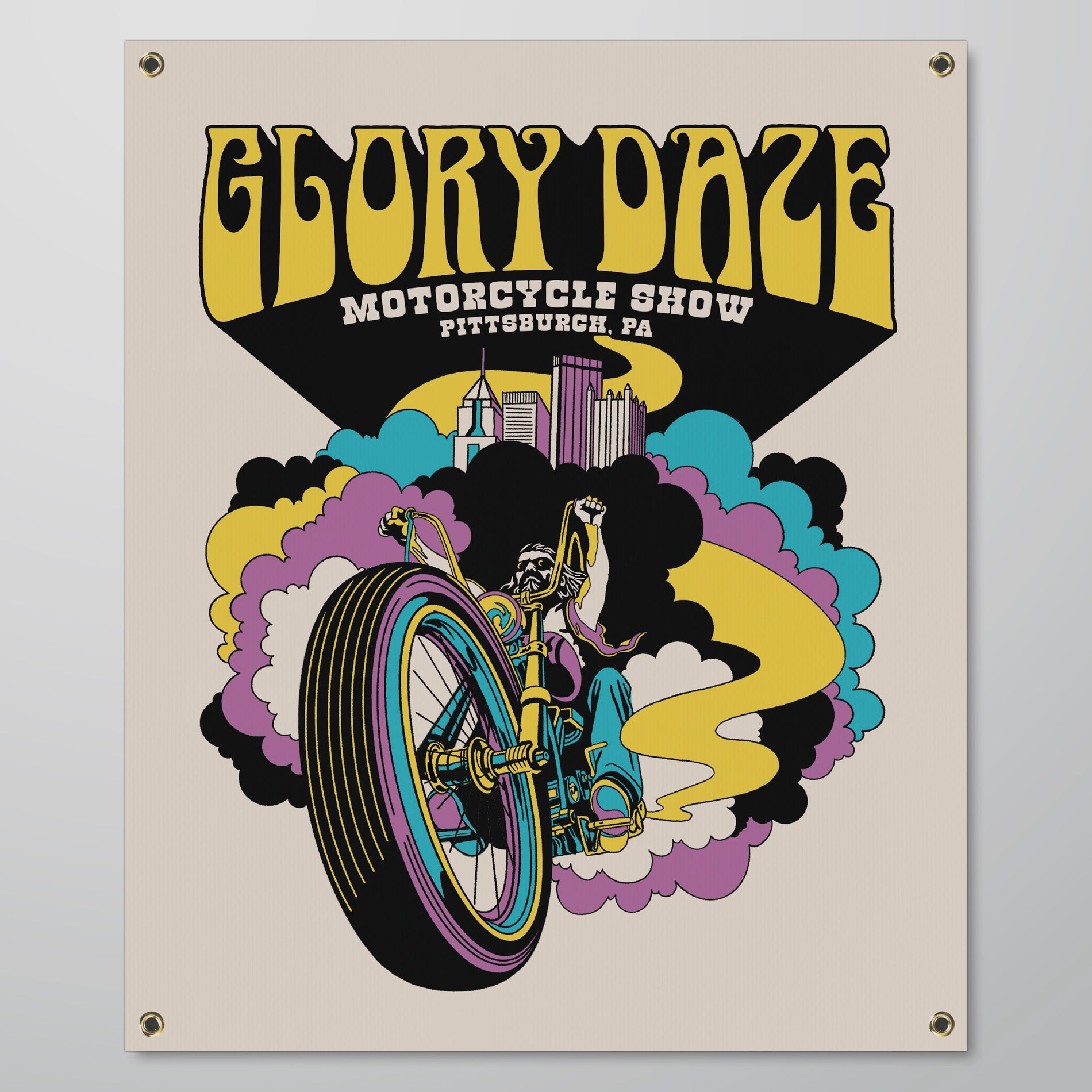 Good Vibrations Chopper Motorcycle Fabric Banner – Glory Daze